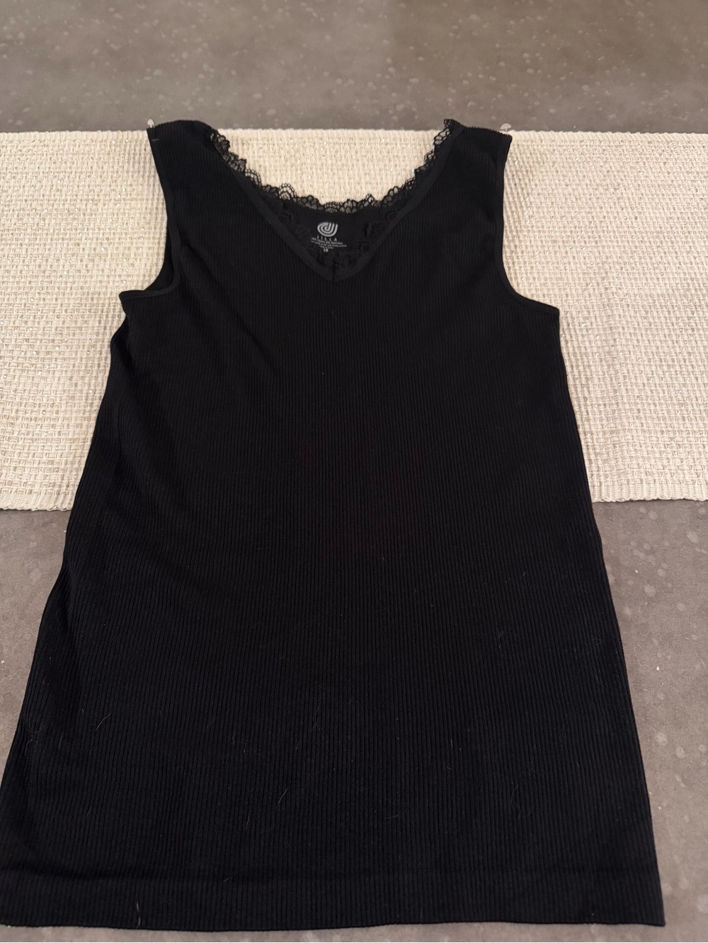 Ella Black Ribbed V-Neck Lace-Trim Tank